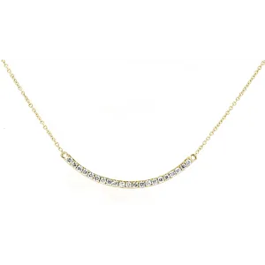 18K Yellow Gold Curved Diamond Bar Necklace