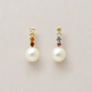 18K/10K Natural Stone Rainbow Pearl Vertical Line Earrings (Yellow Gold)