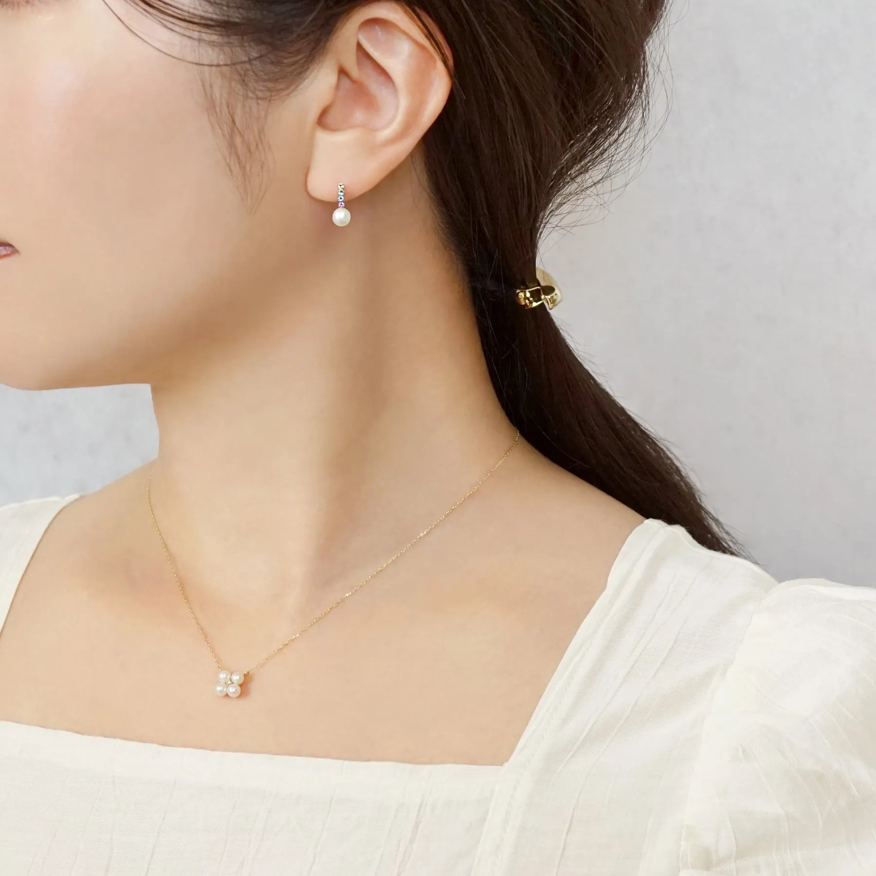 18K/10K Natural Stone Rainbow Pearl Vertical Line Earrings (Yellow Gold)