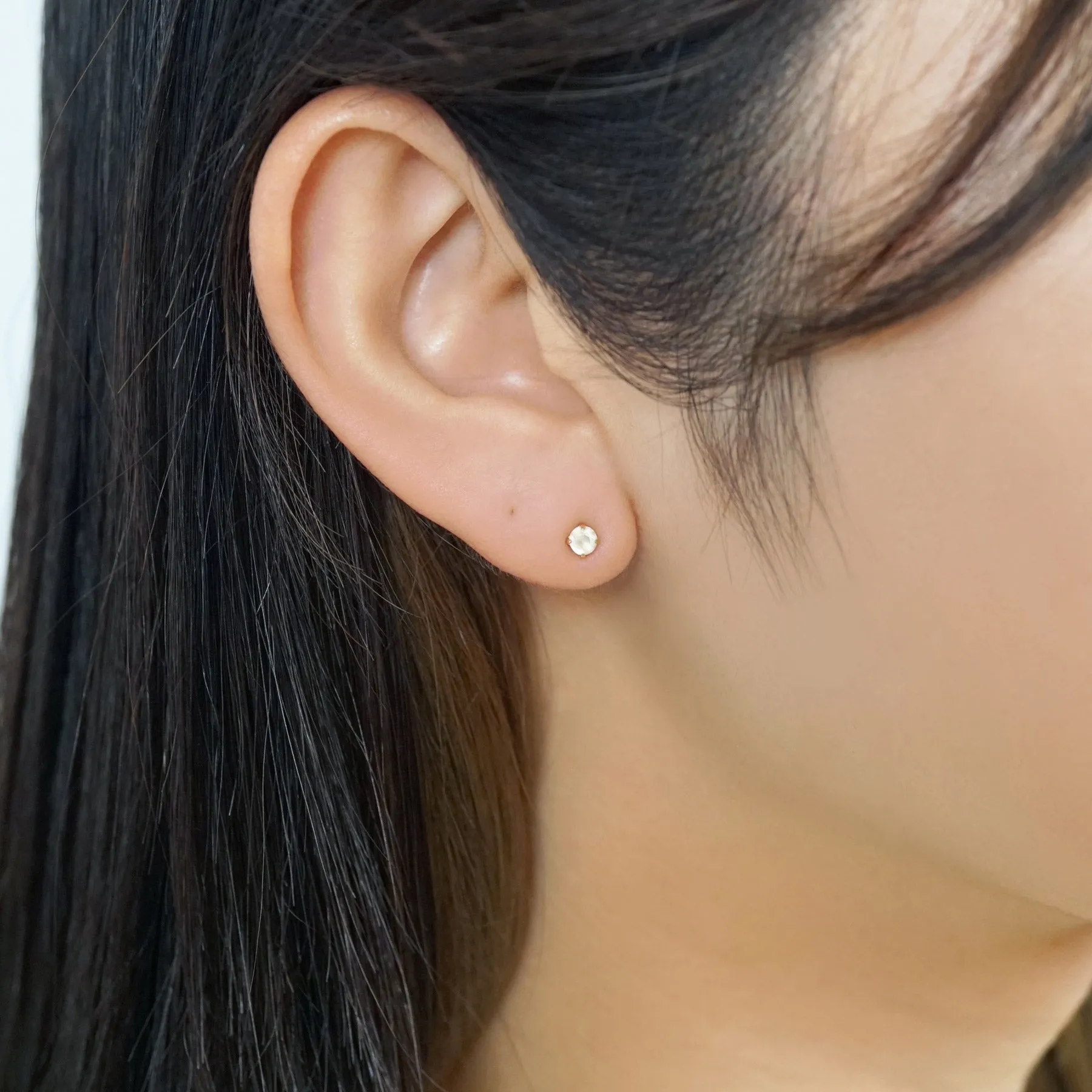 18K/10K White Topaz Double Piercing Chain Earrings (Yellow Gold)