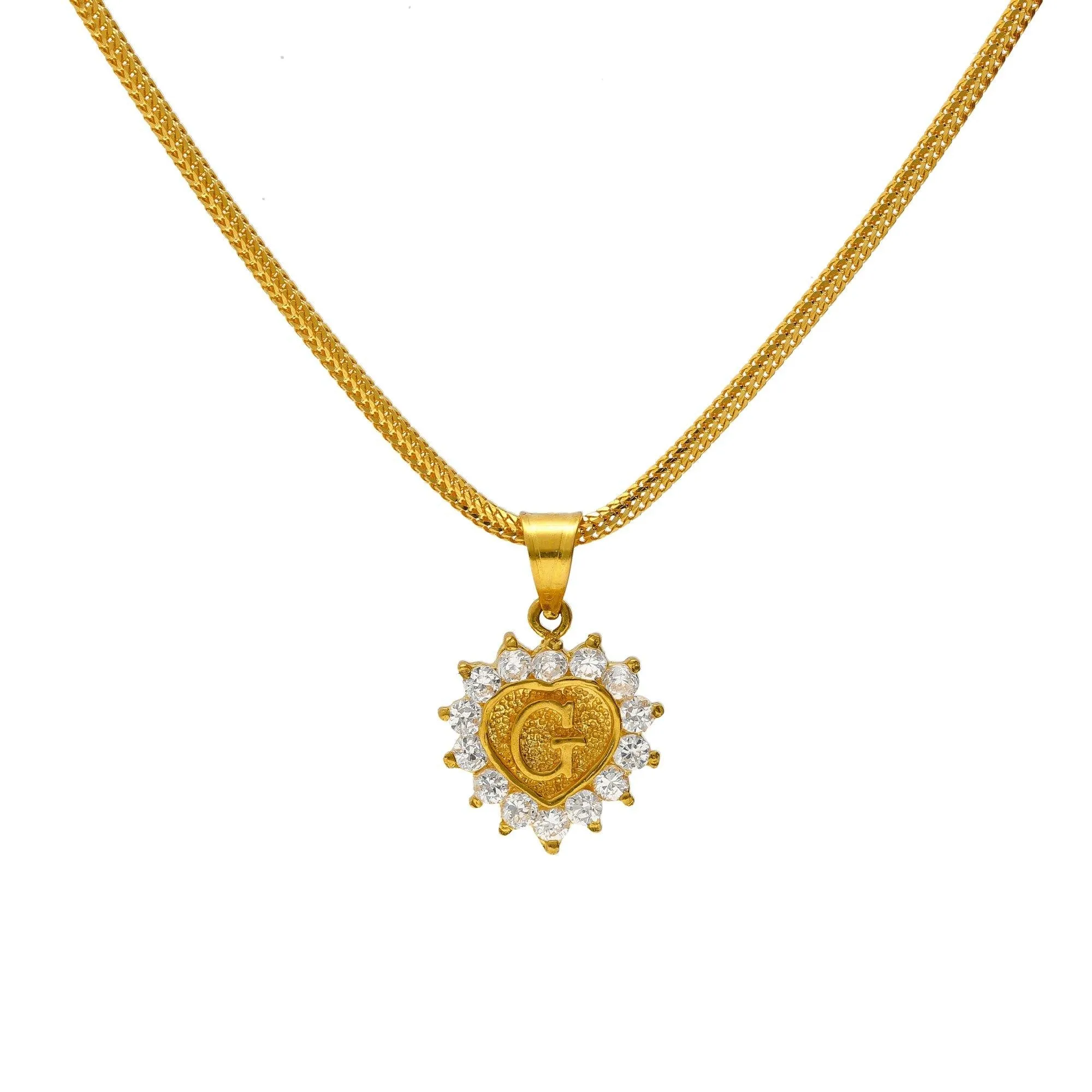 22K Yellow Gold & CZ Stone Letter "G" Heart Pendant