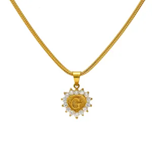 22K Yellow Gold & CZ Stone Letter "G" Heart Pendant