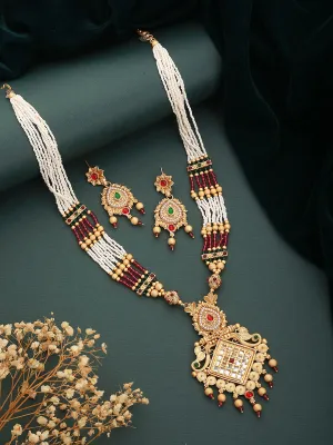 24K Gold-Plated White & Purple Beaded Handcrafted Traditional Necklace Set