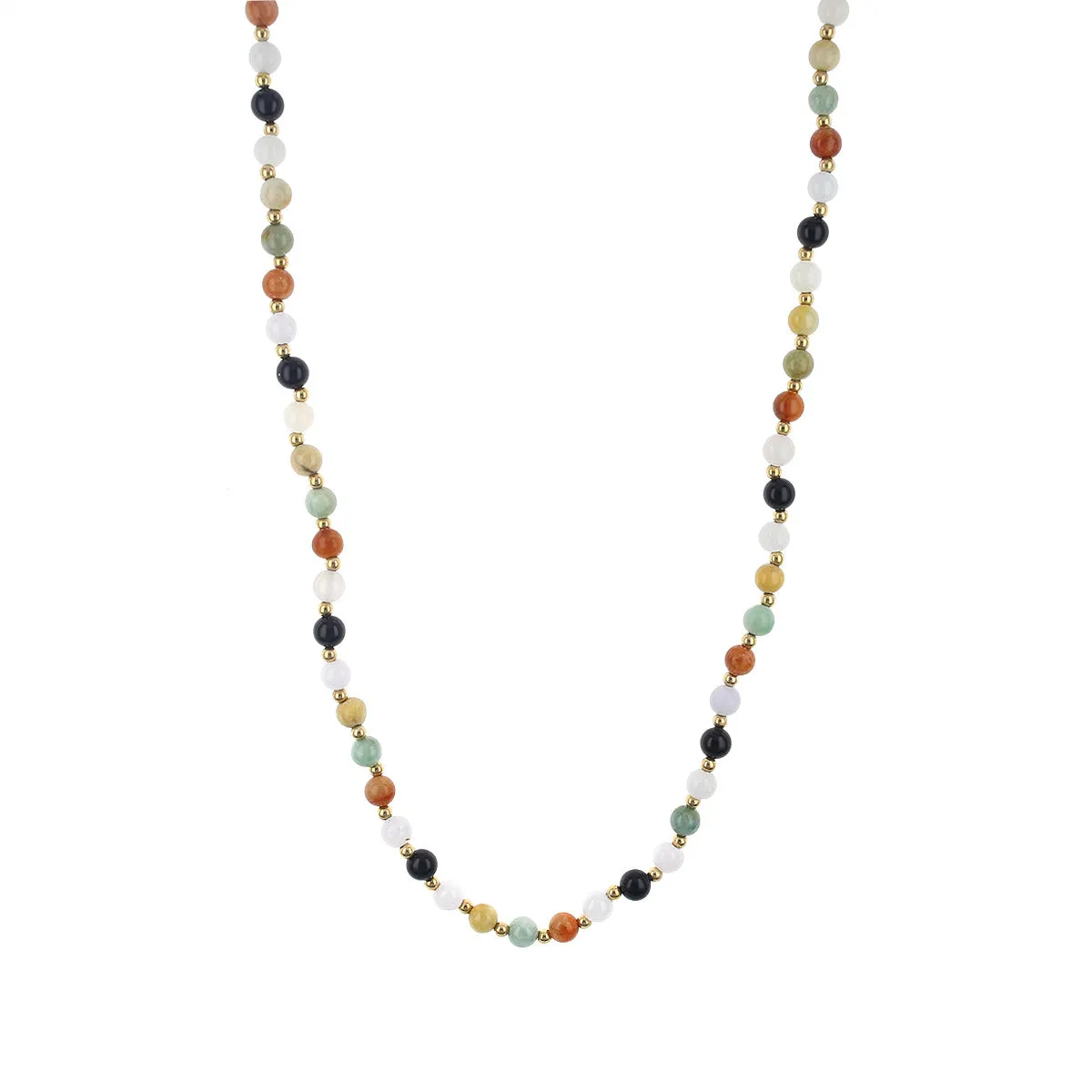 26-Inch Multicolor Agate and Gold Bead Necklace
