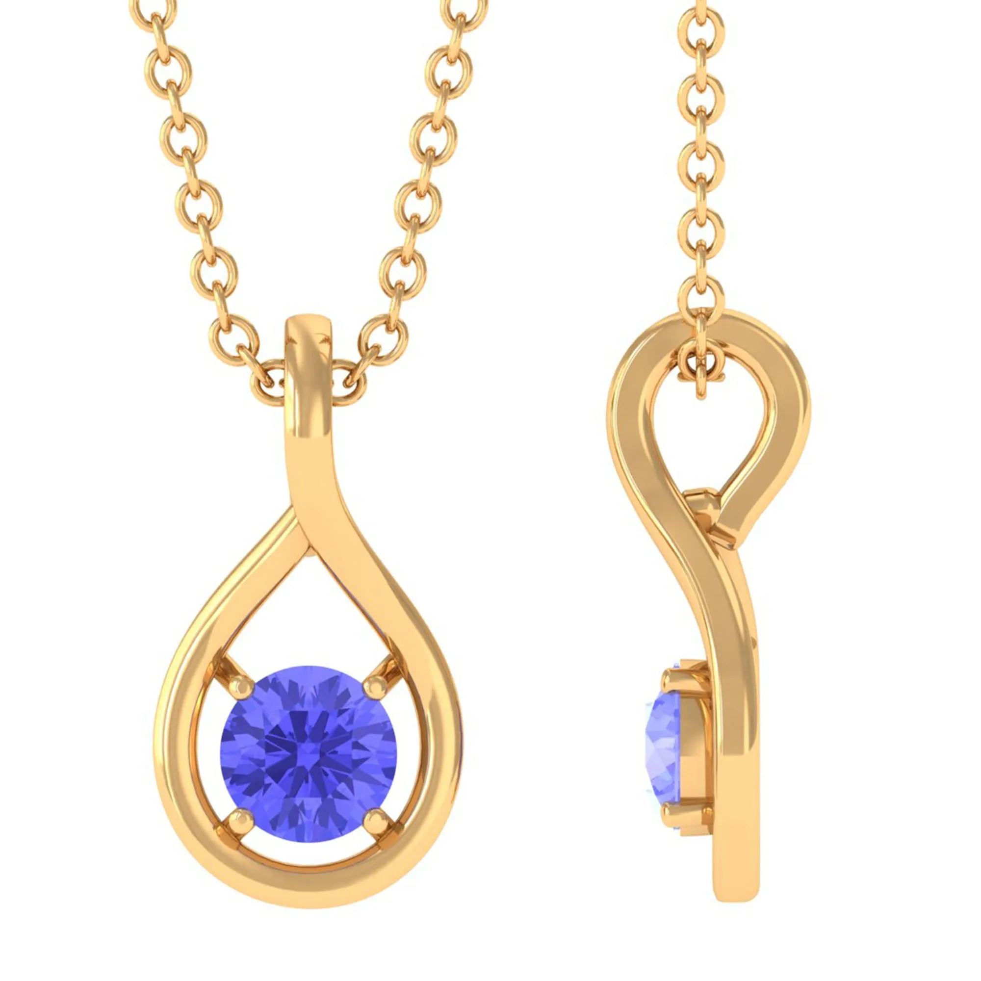 4 MM Tanzanite Solitaire and Gold Teardrop Pendant