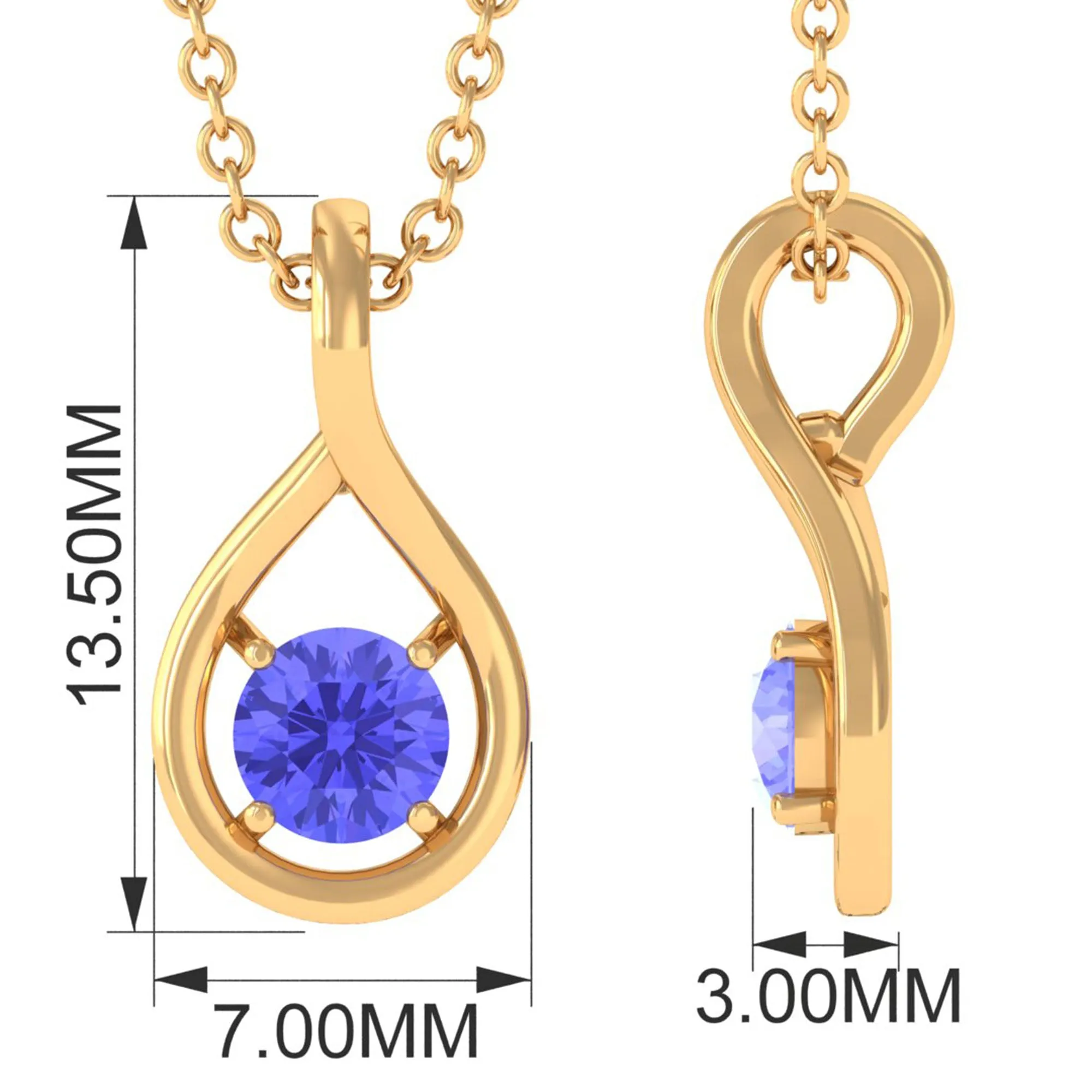 4 MM Tanzanite Solitaire and Gold Teardrop Pendant