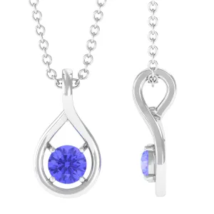 4 MM Tanzanite Solitaire and Gold Teardrop Pendant