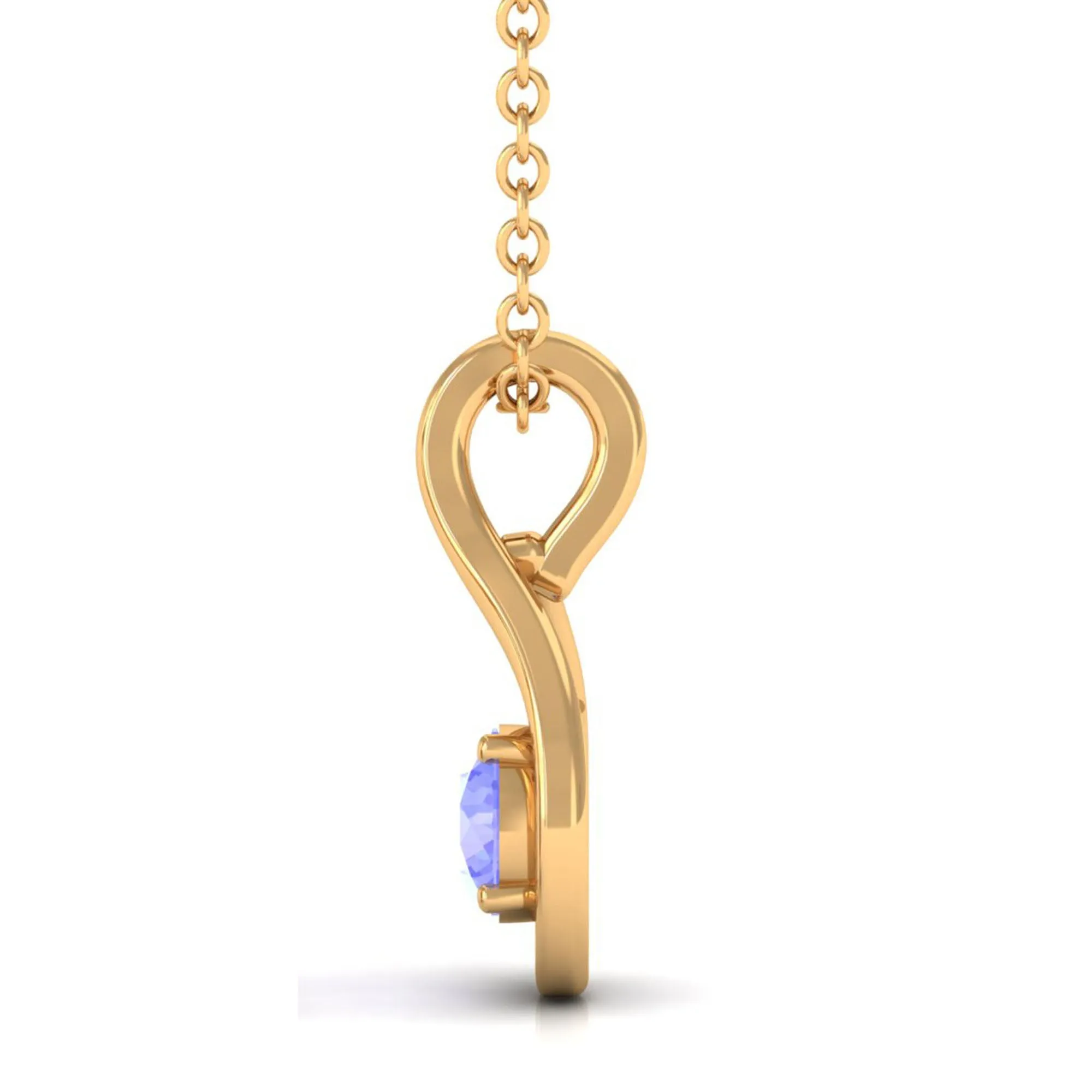 4 MM Tanzanite Solitaire and Gold Teardrop Pendant