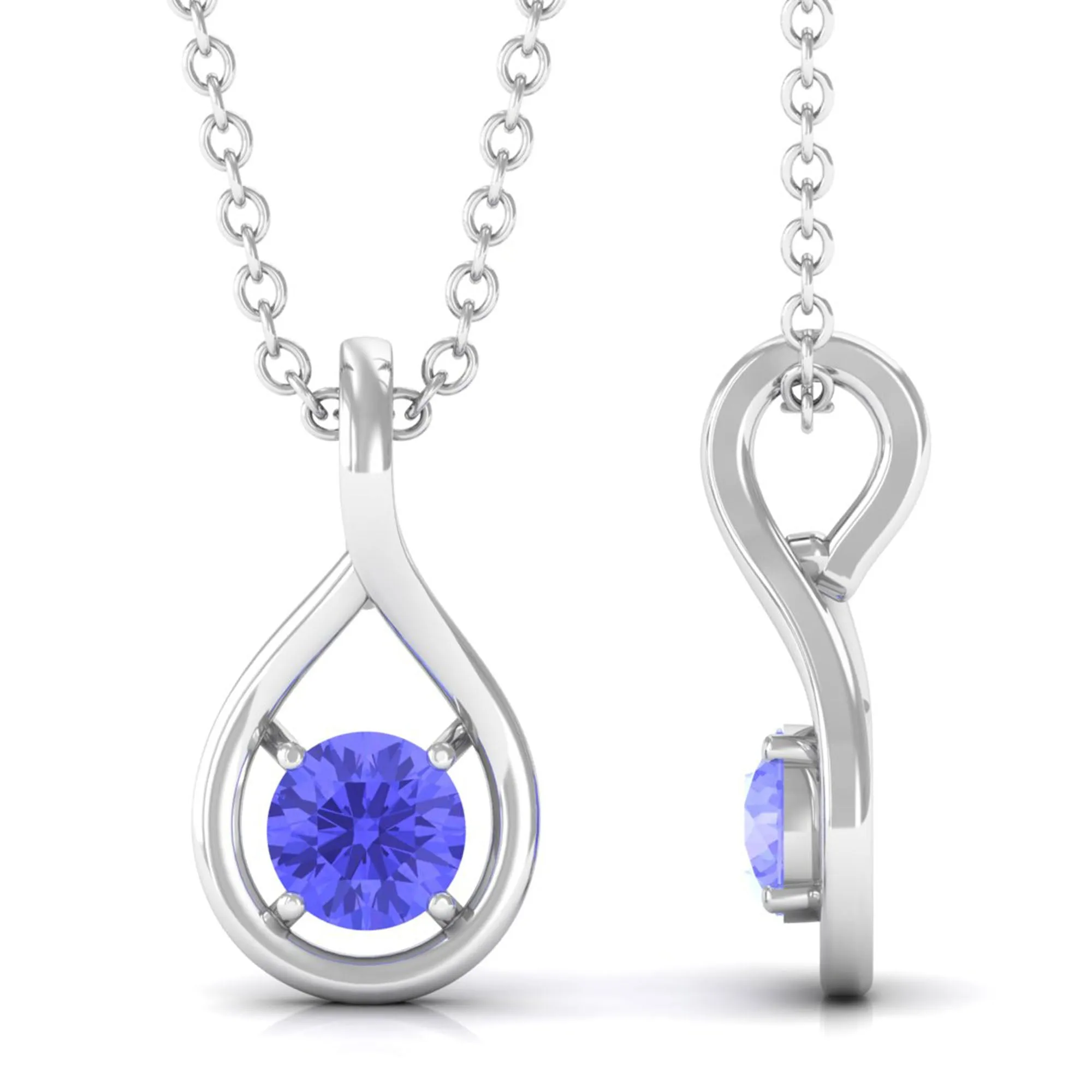 4 MM Tanzanite Solitaire and Gold Teardrop Pendant