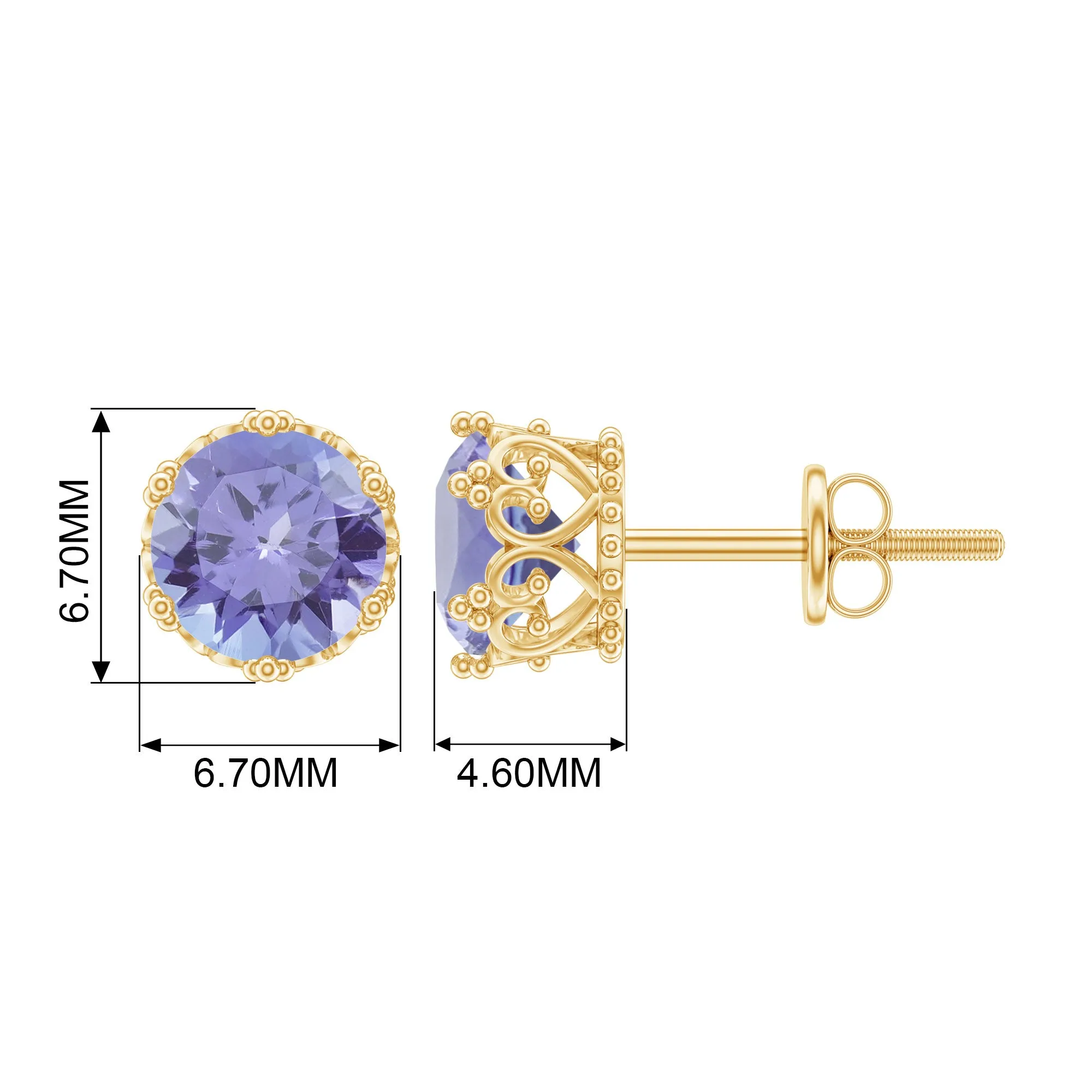 6 MM Tanzanite Solitaire Crown Stud Earrings