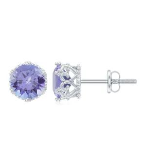 6 MM Tanzanite Solitaire Crown Stud Earrings