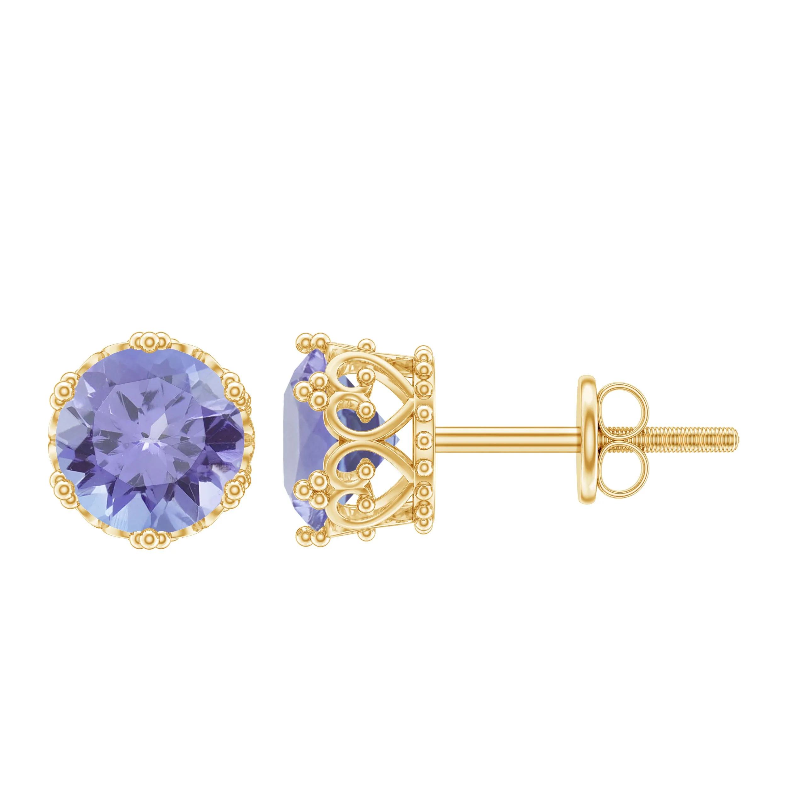 6 MM Tanzanite Solitaire Crown Stud Earrings