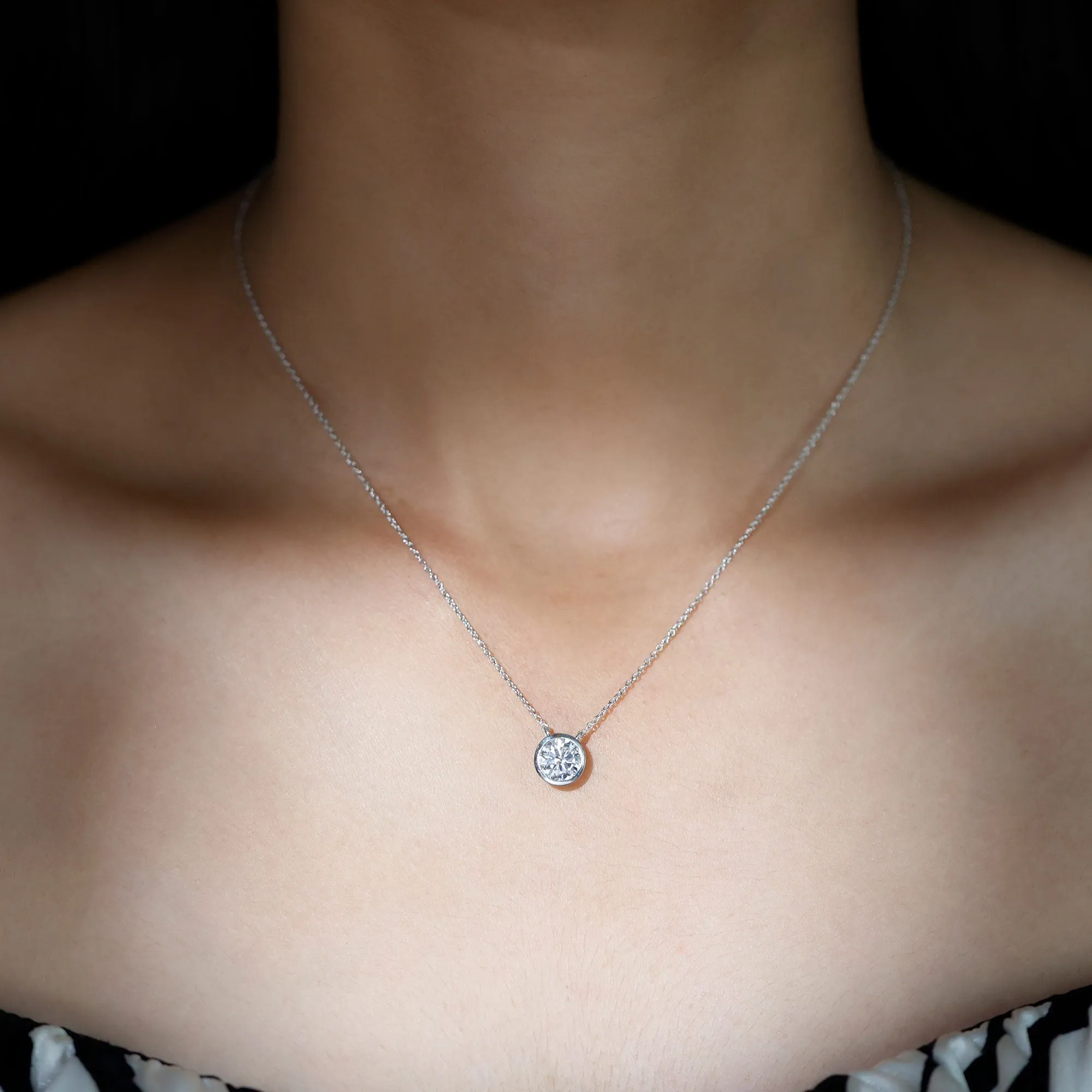 6.50 MM Simple Moissanite Solitaire Pendant Necklace