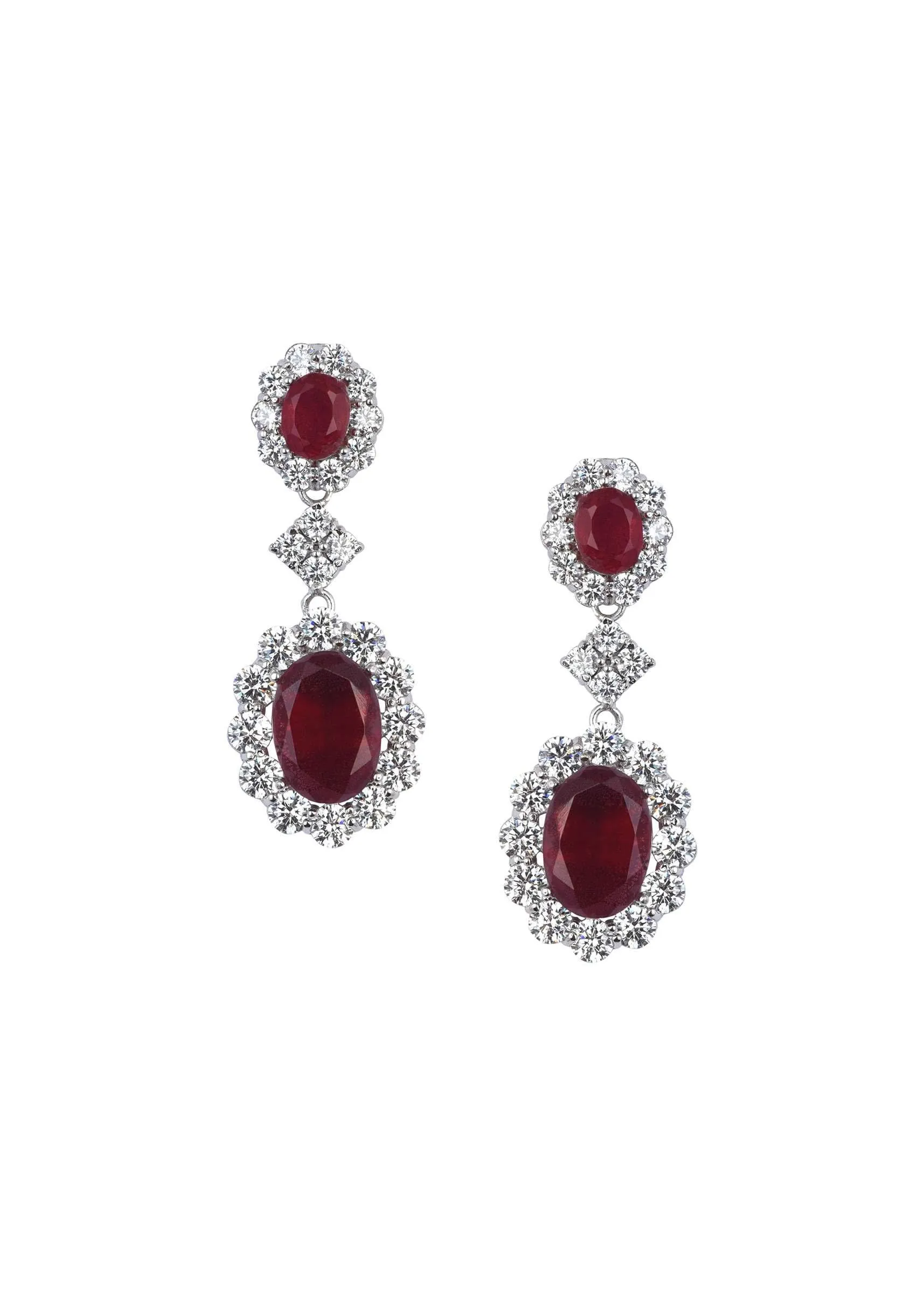92.5 Sterling Silver Pendant Necklace Set With Ruby Drops