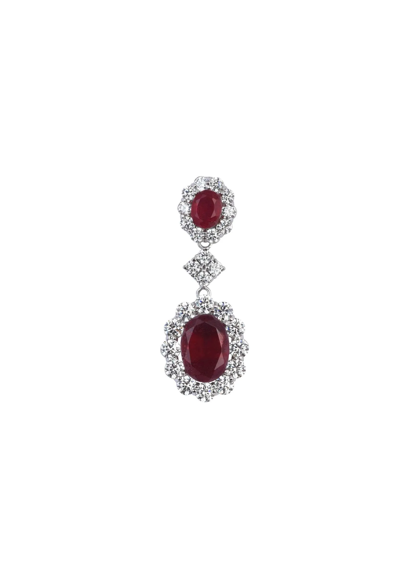 92.5 Sterling Silver Pendant Necklace Set With Ruby Drops