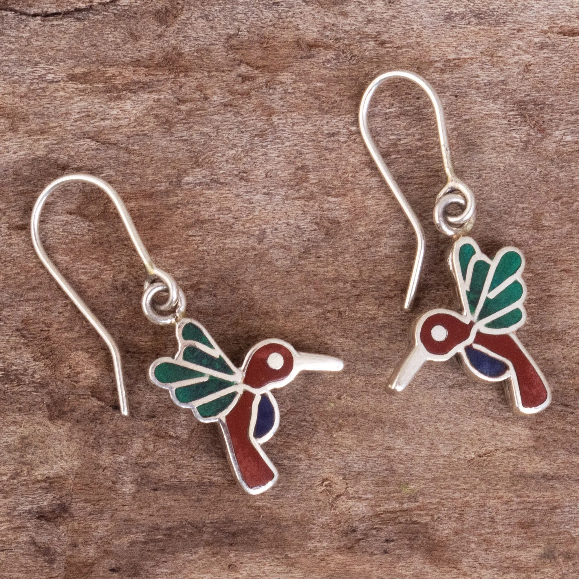 950 Sterling Silver Hummingbird Dangle Earrings from Peru - Hummingbird Joy | NOVICA