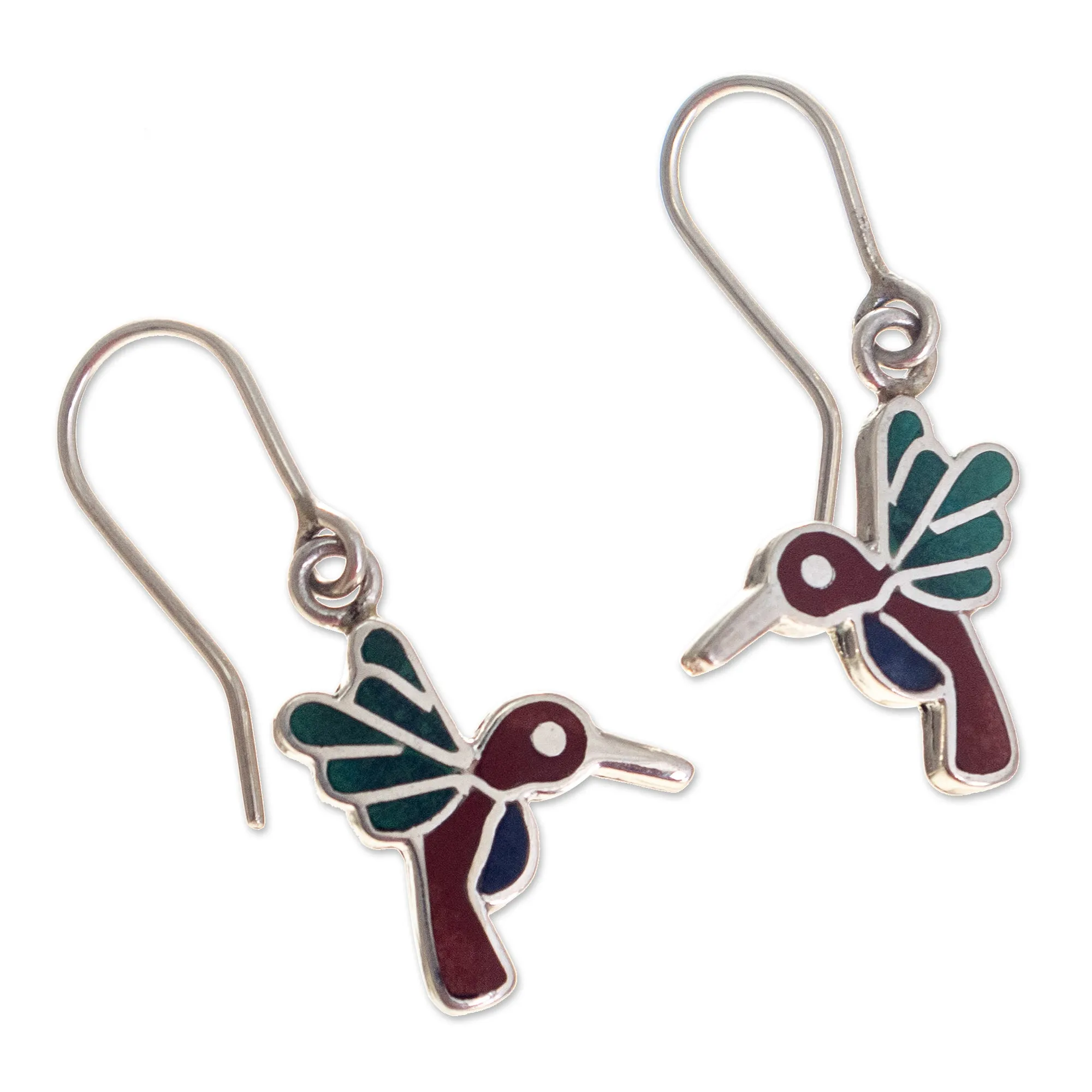 950 Sterling Silver Hummingbird Dangle Earrings from Peru - Hummingbird Joy | NOVICA