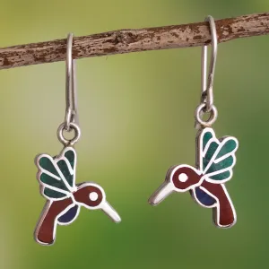 950 Sterling Silver Hummingbird Dangle Earrings from Peru - Hummingbird Joy | NOVICA