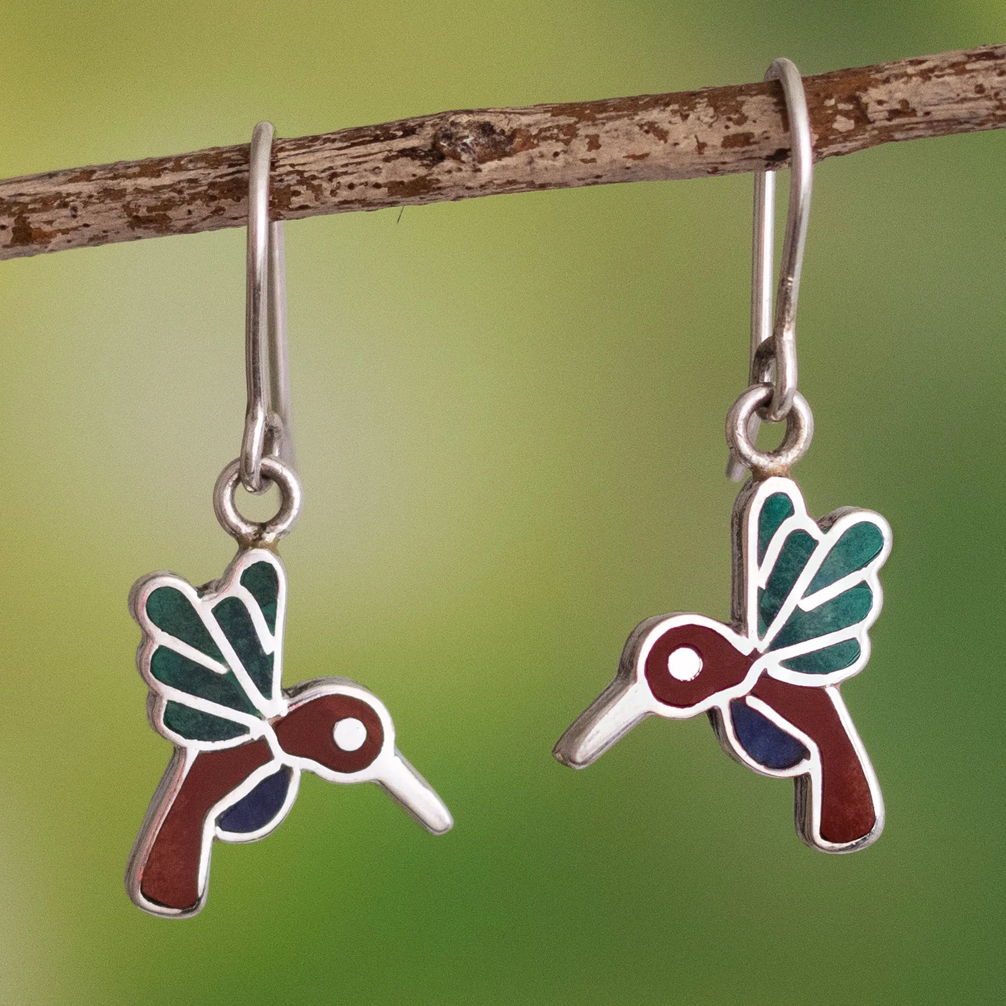 950 Sterling Silver Hummingbird Dangle Earrings from Peru - Hummingbird Joy | NOVICA