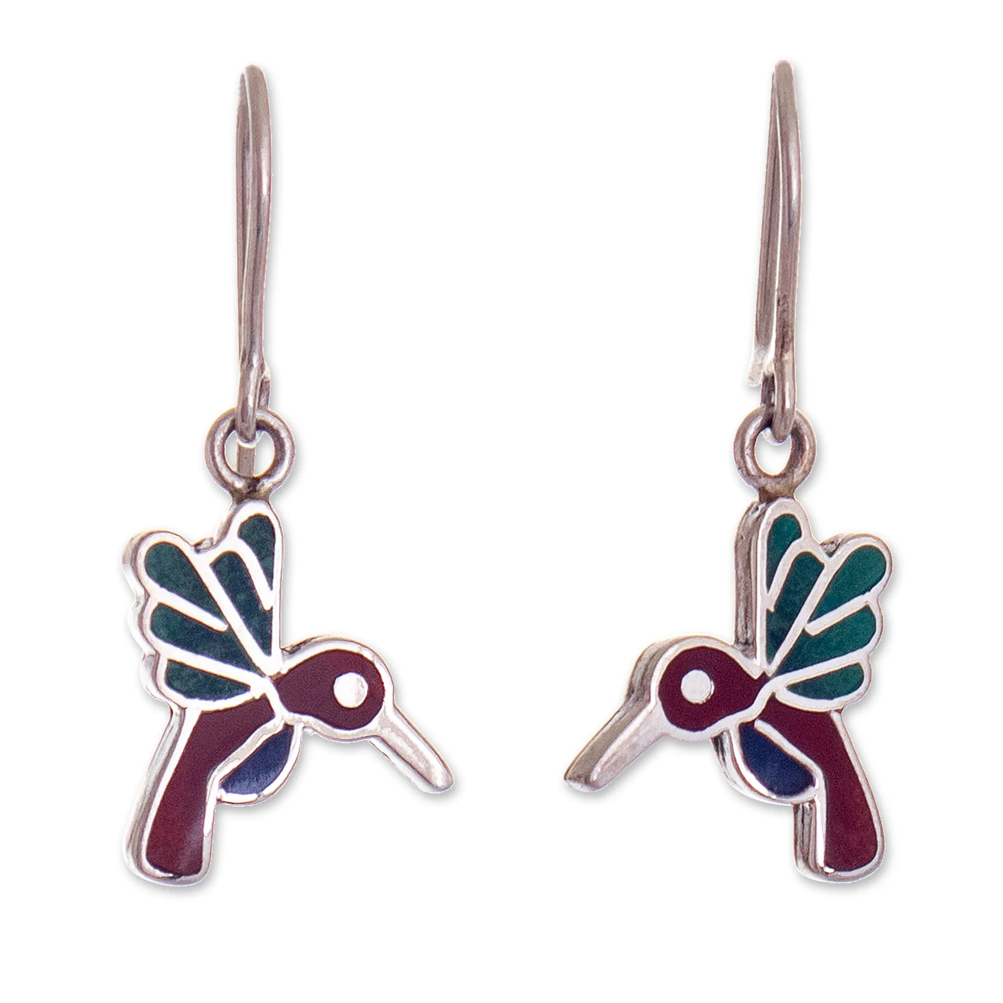 950 Sterling Silver Hummingbird Dangle Earrings from Peru - Hummingbird Joy | NOVICA