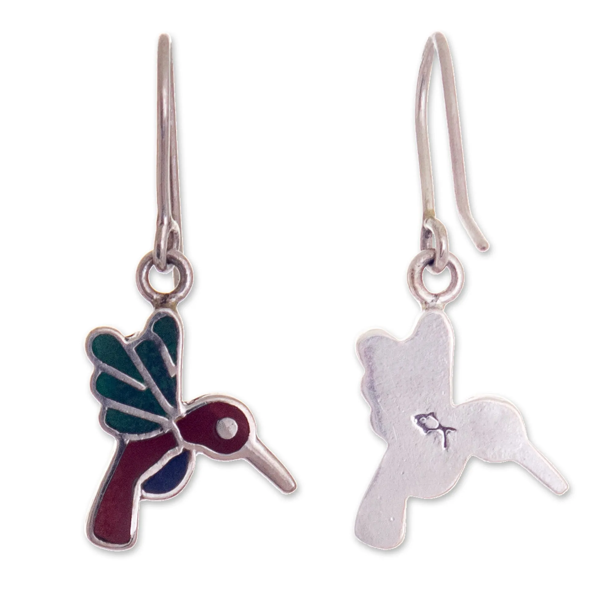 950 Sterling Silver Hummingbird Dangle Earrings from Peru - Hummingbird Joy | NOVICA