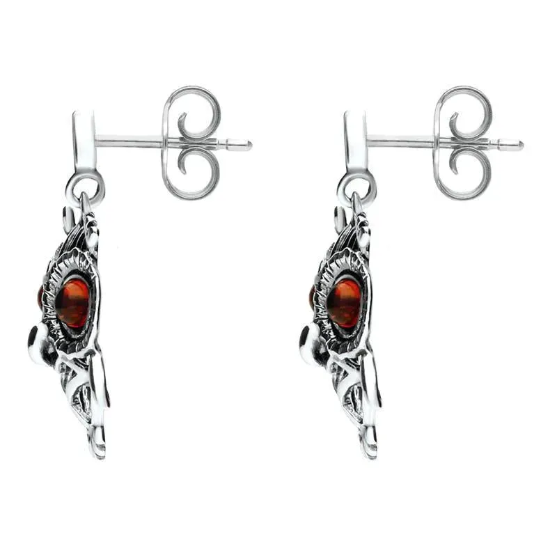 9ct White Gold Amber Orange Owl Stud Earrings