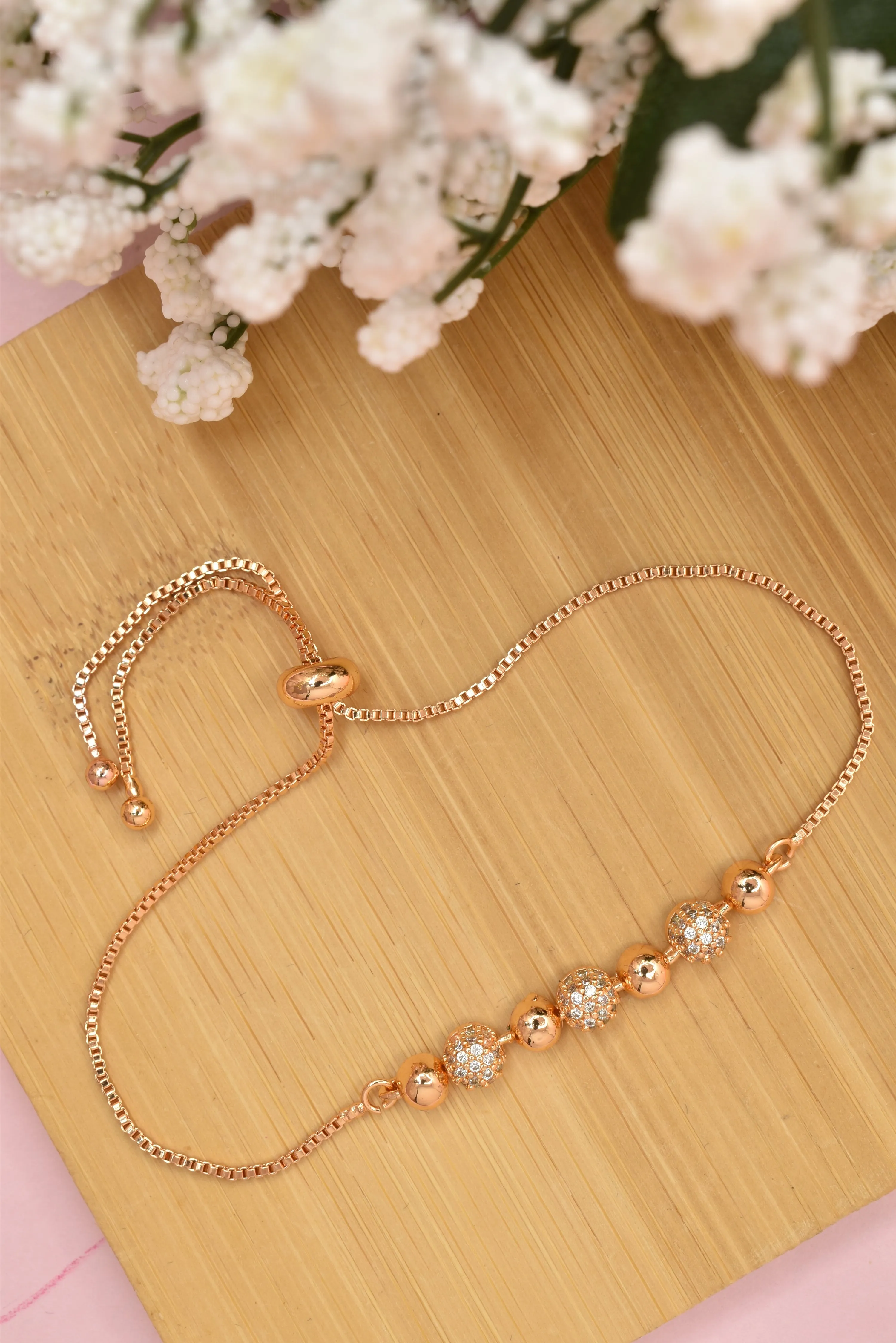 Adjustable Rose Gold CZ Bracelet: Sparkling Elegance