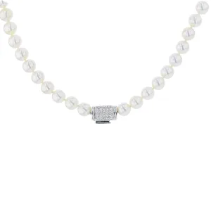 Akoya Double Diamond Clasp Strand Necklace