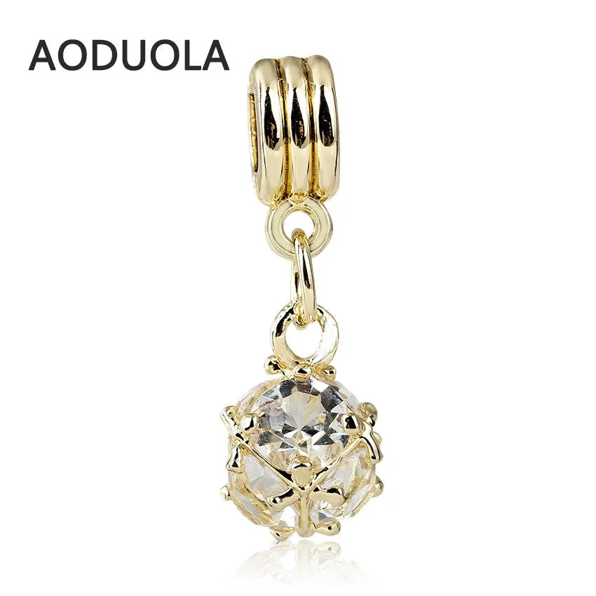 Alloy Beads Round CZ Pendant Charm fir for Pandora Bracelet Necklace Charms