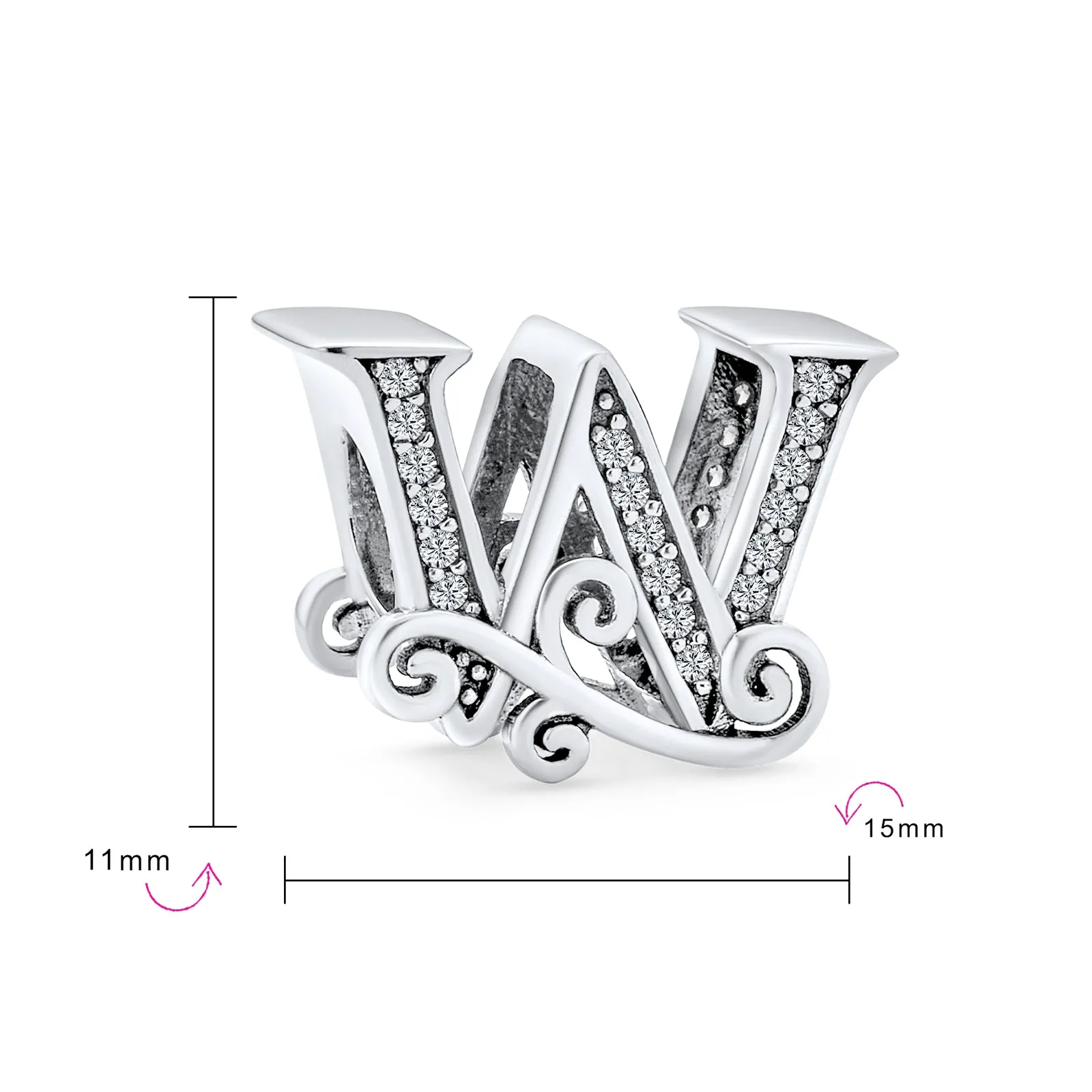 Alphabet Initial Fancy CZ Block Letter Bead Charm .925Sterling Silver