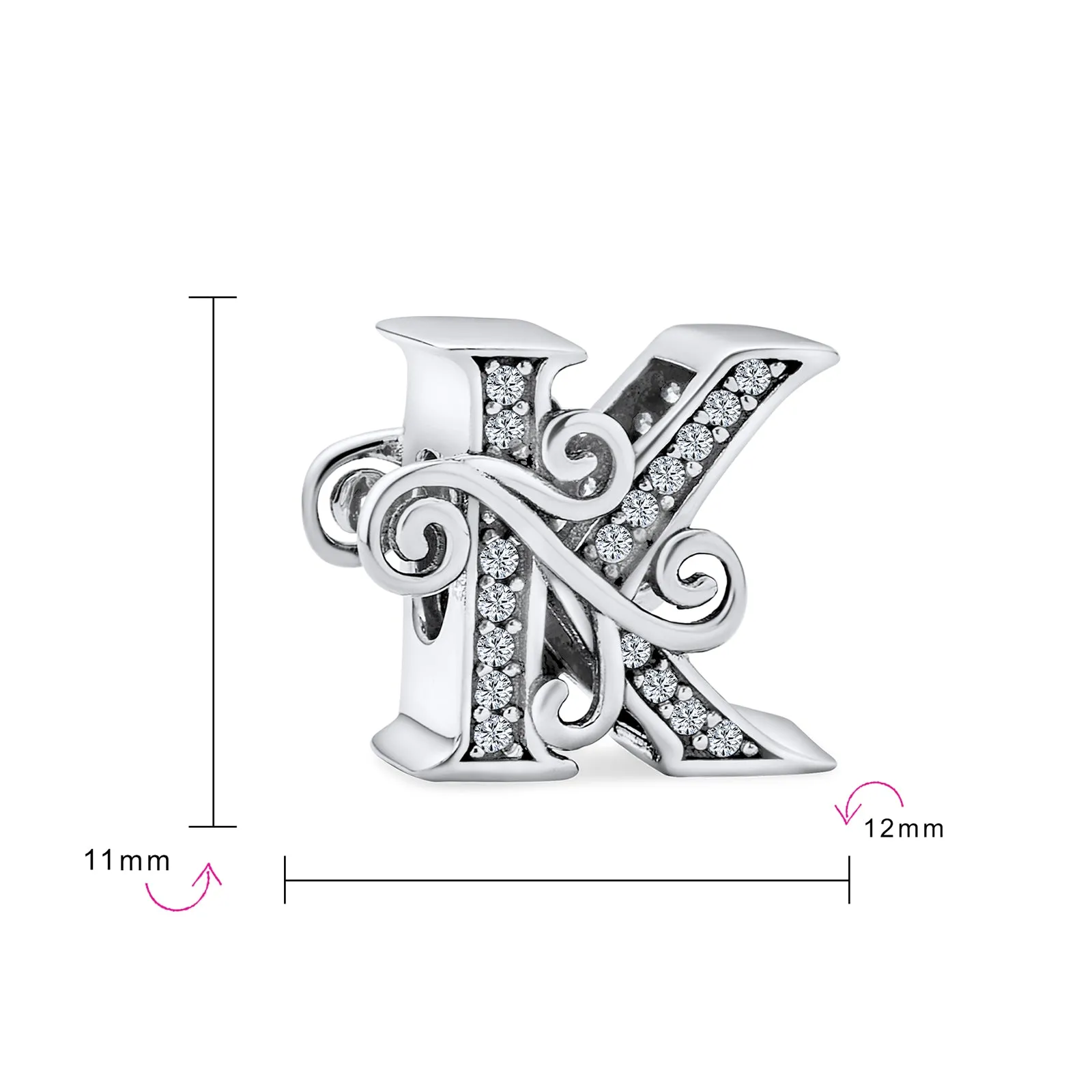 Alphabet Initial Fancy CZ Block Letter Bead Charm .925Sterling Silver