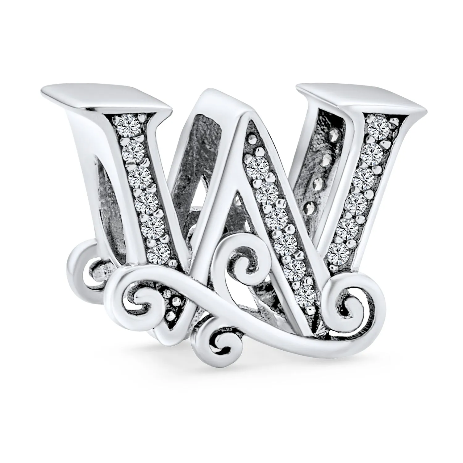 Alphabet Initial Fancy CZ Block Letter Bead Charm .925Sterling Silver