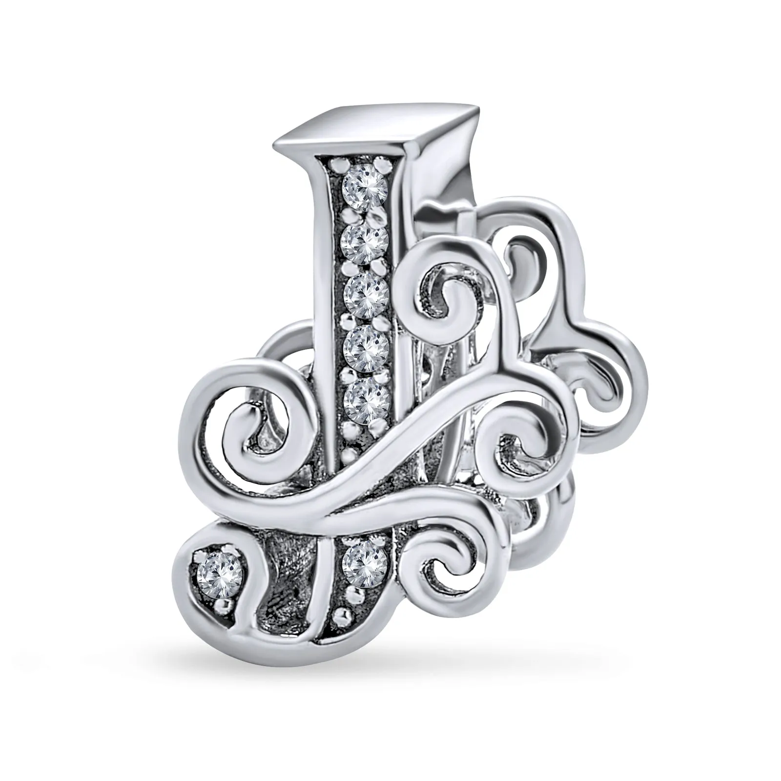 Alphabet Initial Fancy CZ Block Letter Bead Charm .925Sterling Silver