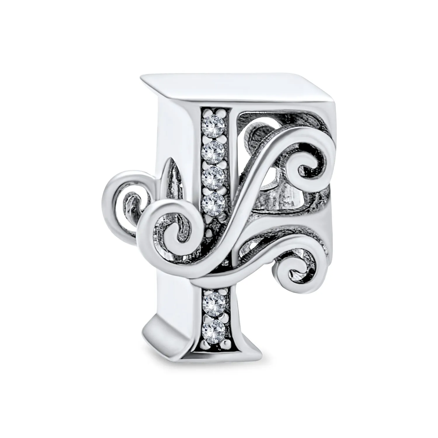 Alphabet Initial Fancy CZ Block Letter Bead Charm .925Sterling Silver
