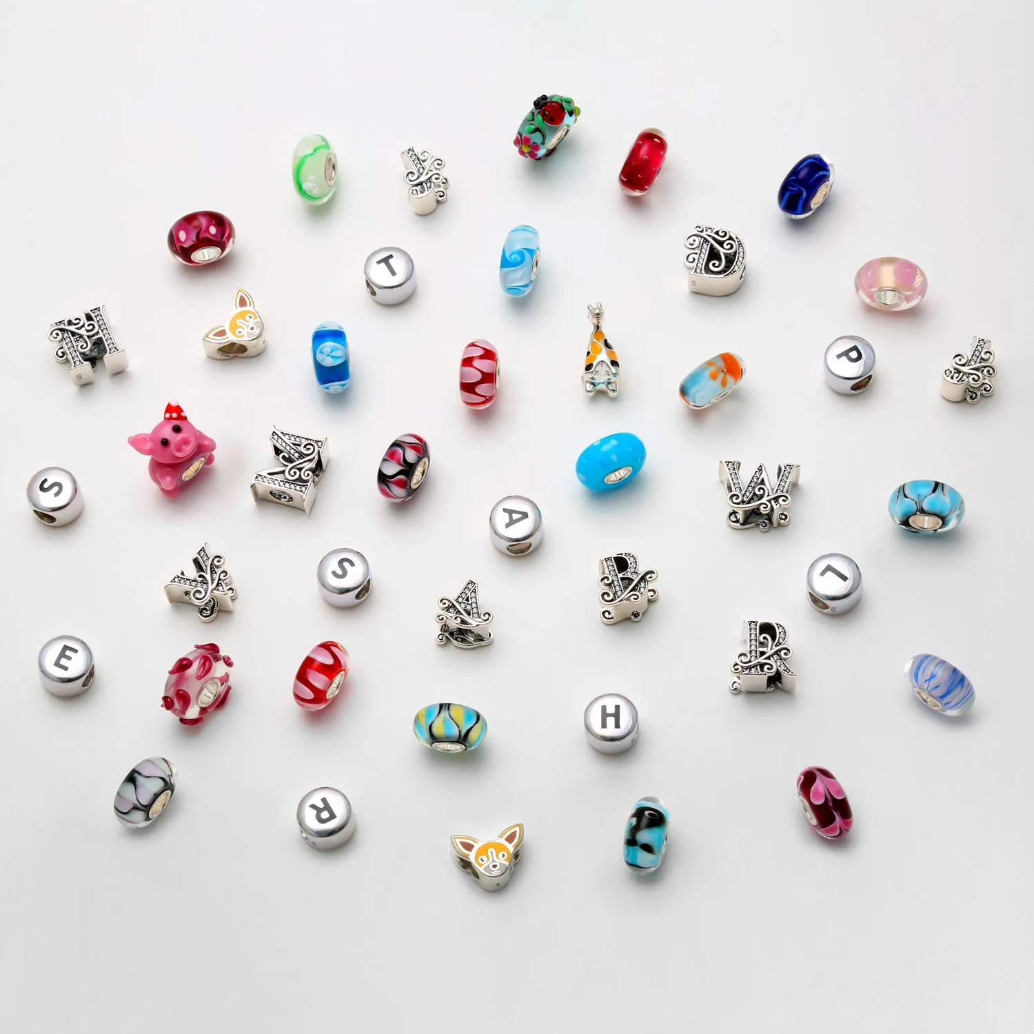 Alphabet Initial Fancy CZ Block Letter Bead Charm .925Sterling Silver