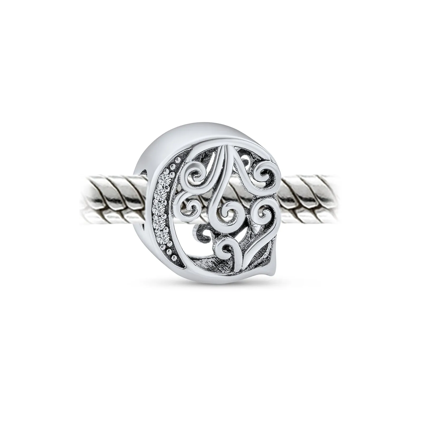 Alphabet Initial Fancy CZ Block Letter Bead Charm .925Sterling Silver