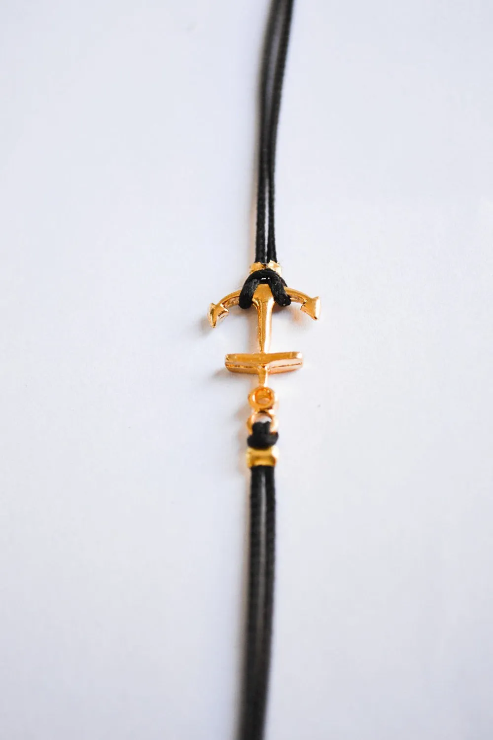 Anchor charm bracelet, gold plated anchor, custom color, mothers day gift, preppy jewelry, black string