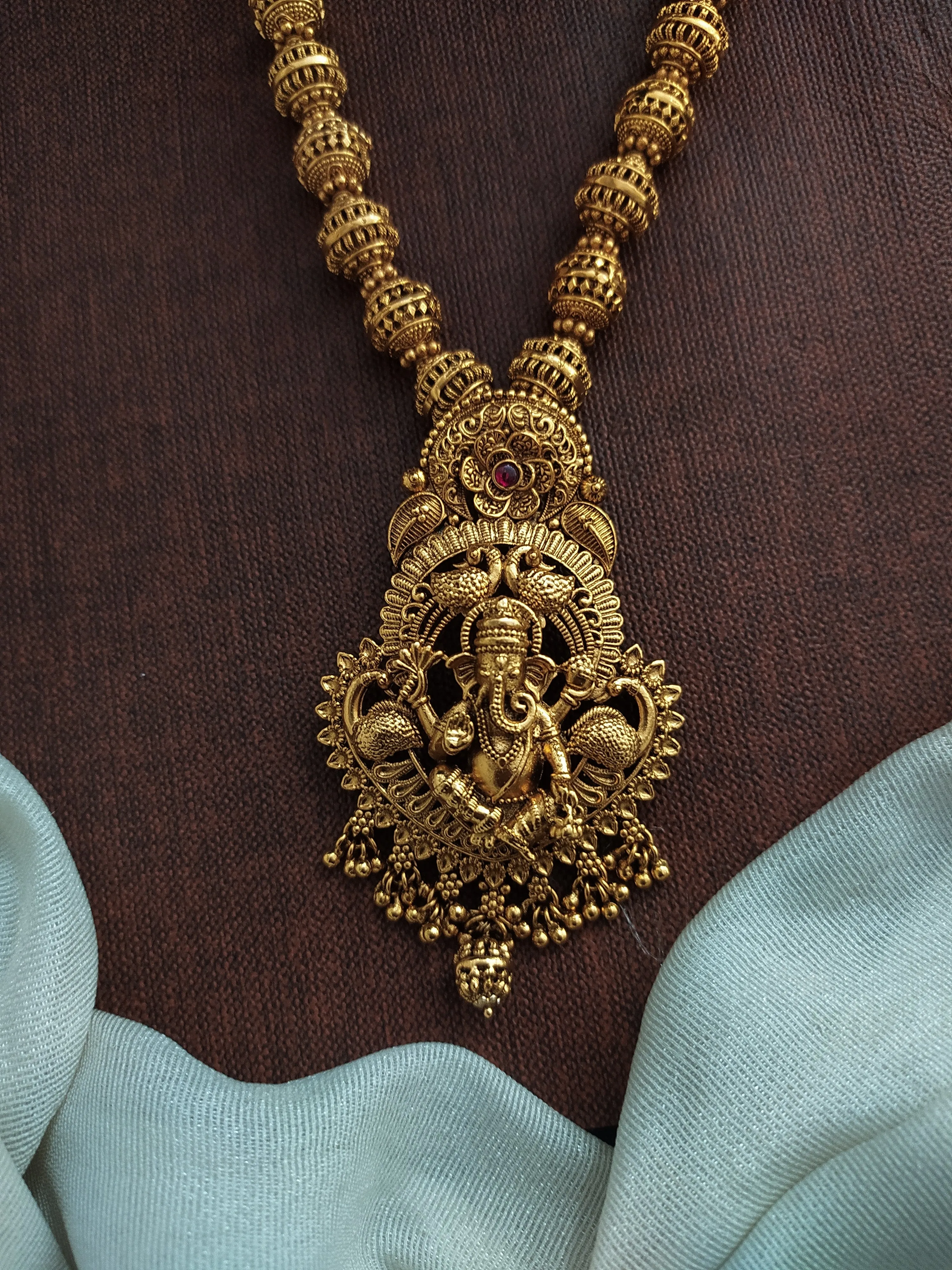 Antique Ball Design Mala Set with Ganesha Pendant