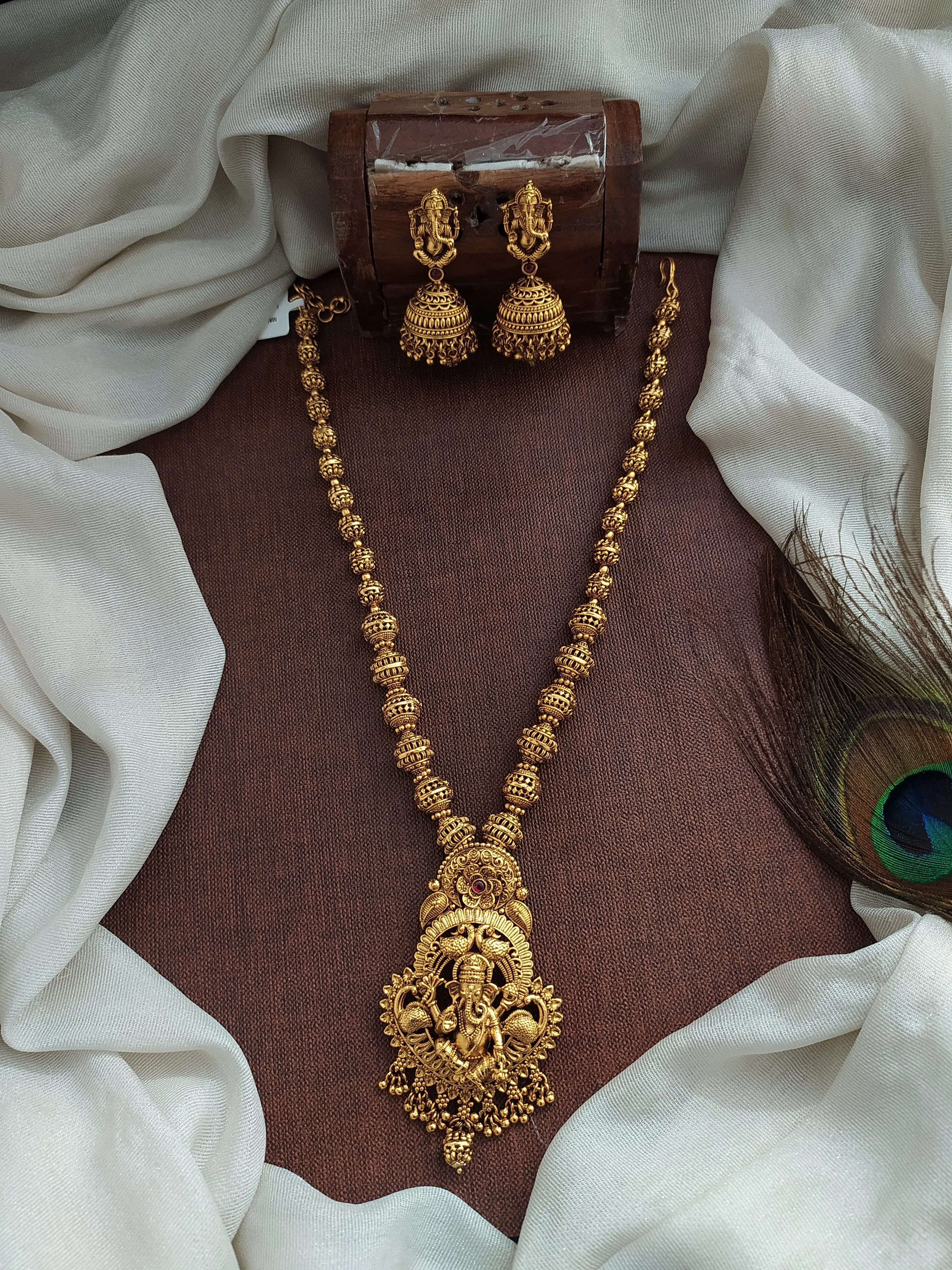 Antique Ball Design Mala Set with Ganesha Pendant