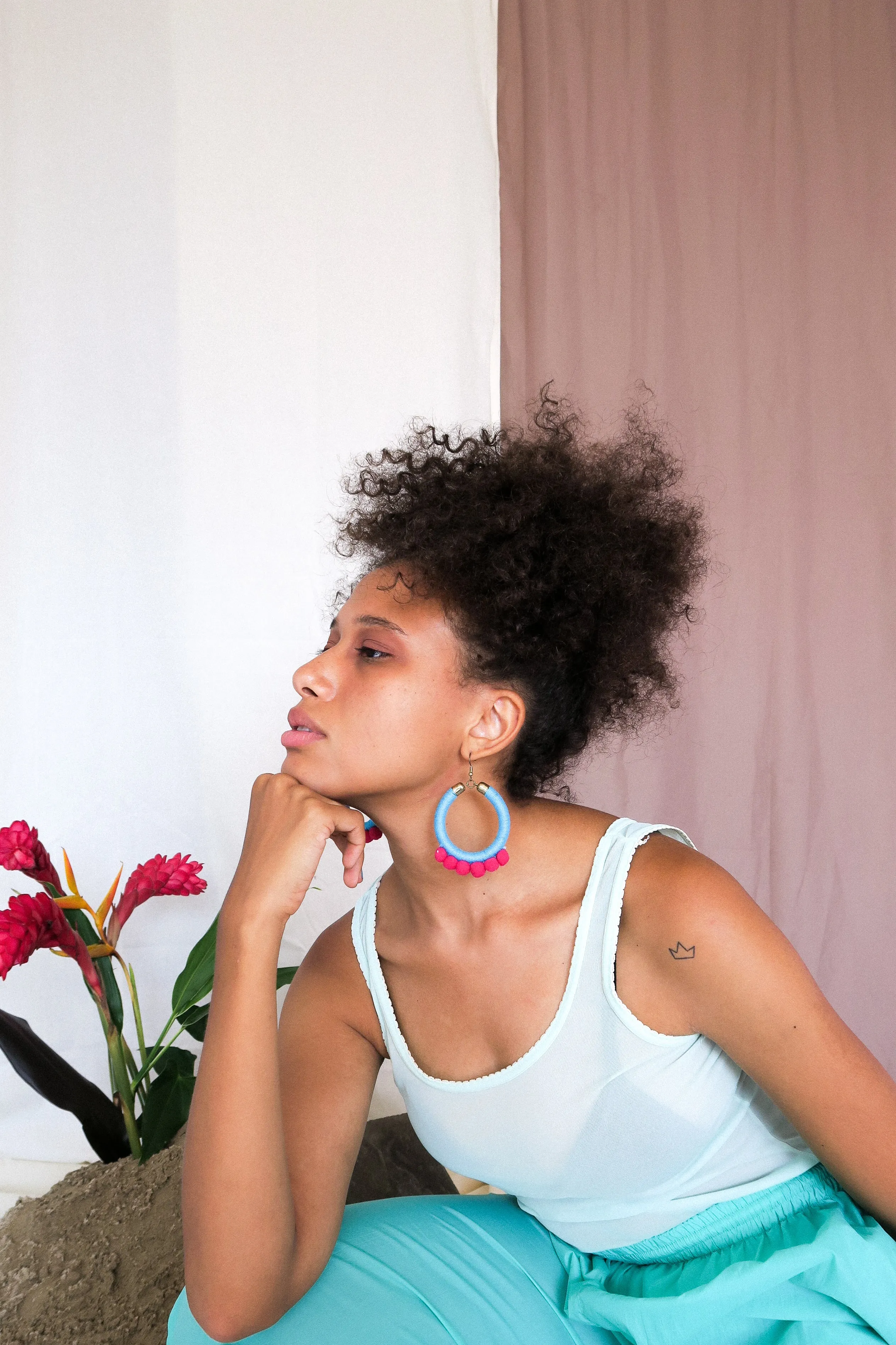 Aqua Pom Pom Earrings