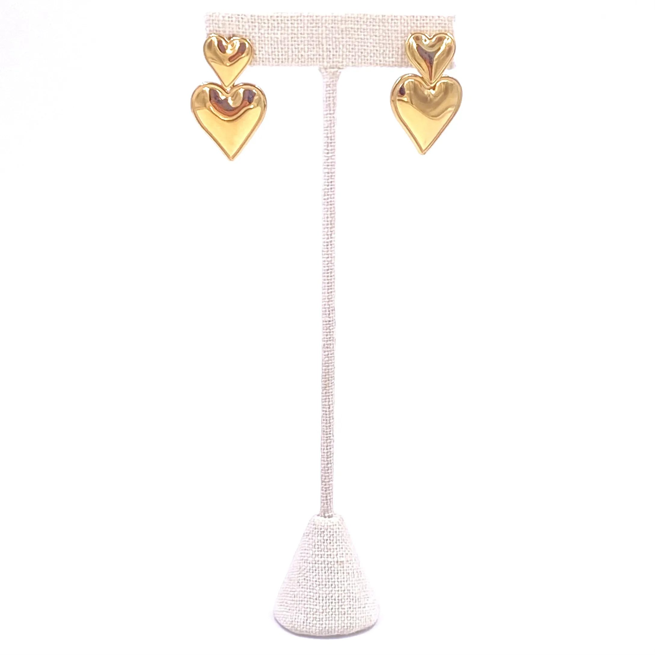 Ashley Gold Stainless Steel Gold Plated Double Heart Drop Earrings