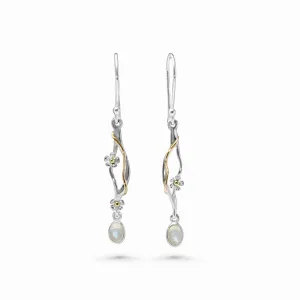 Banyan Dart Flower Earrings with Rainbow Moonstone