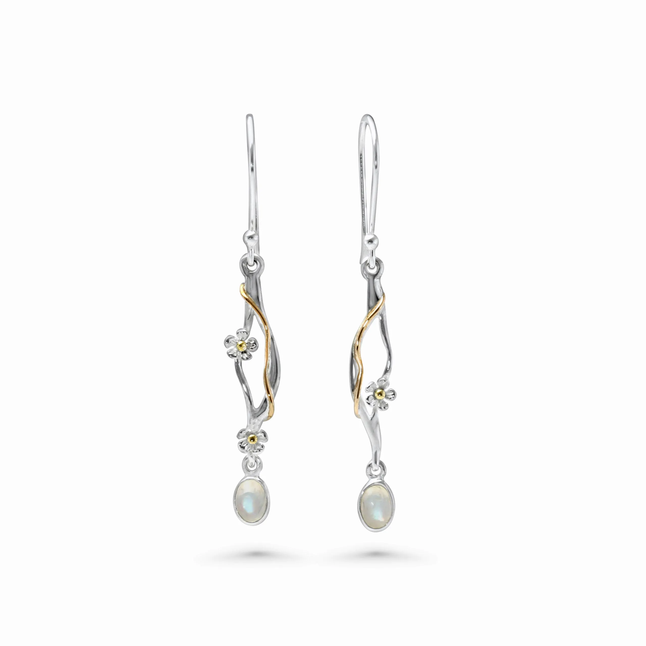 Banyan Dart Flower Earrings with Rainbow Moonstone