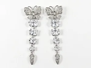 Beautiful Long Dangle Style Butterfly CZ Brass Earrings