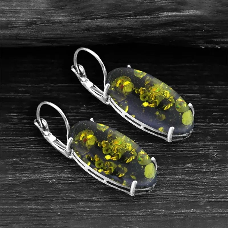 Big Vintage Eye Shape Synthetic Ambers Claw Earrings For Women