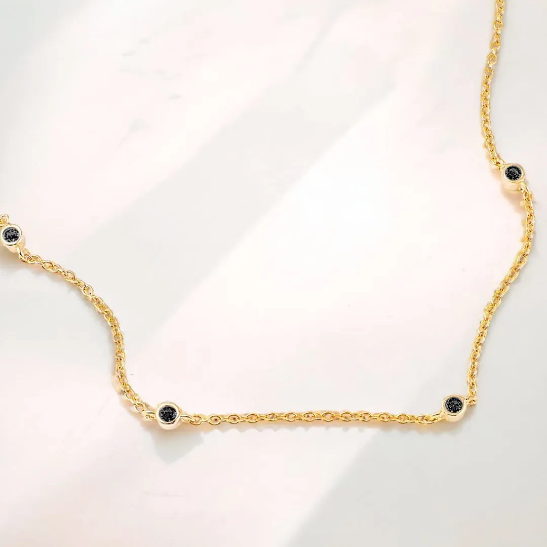 Black Diamond Bezel-Set Five Crystal Necklace