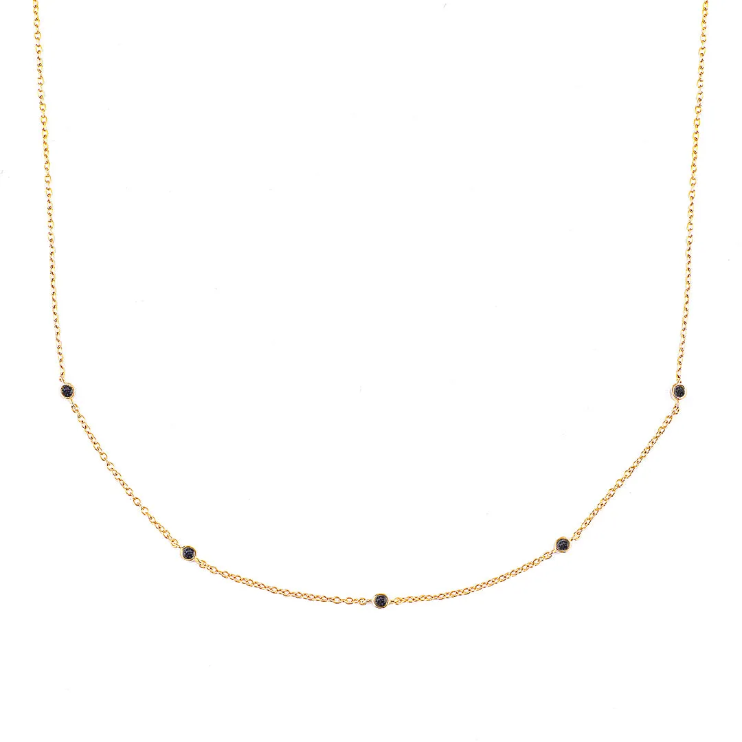 Black Diamond Bezel-Set Five Crystal Necklace