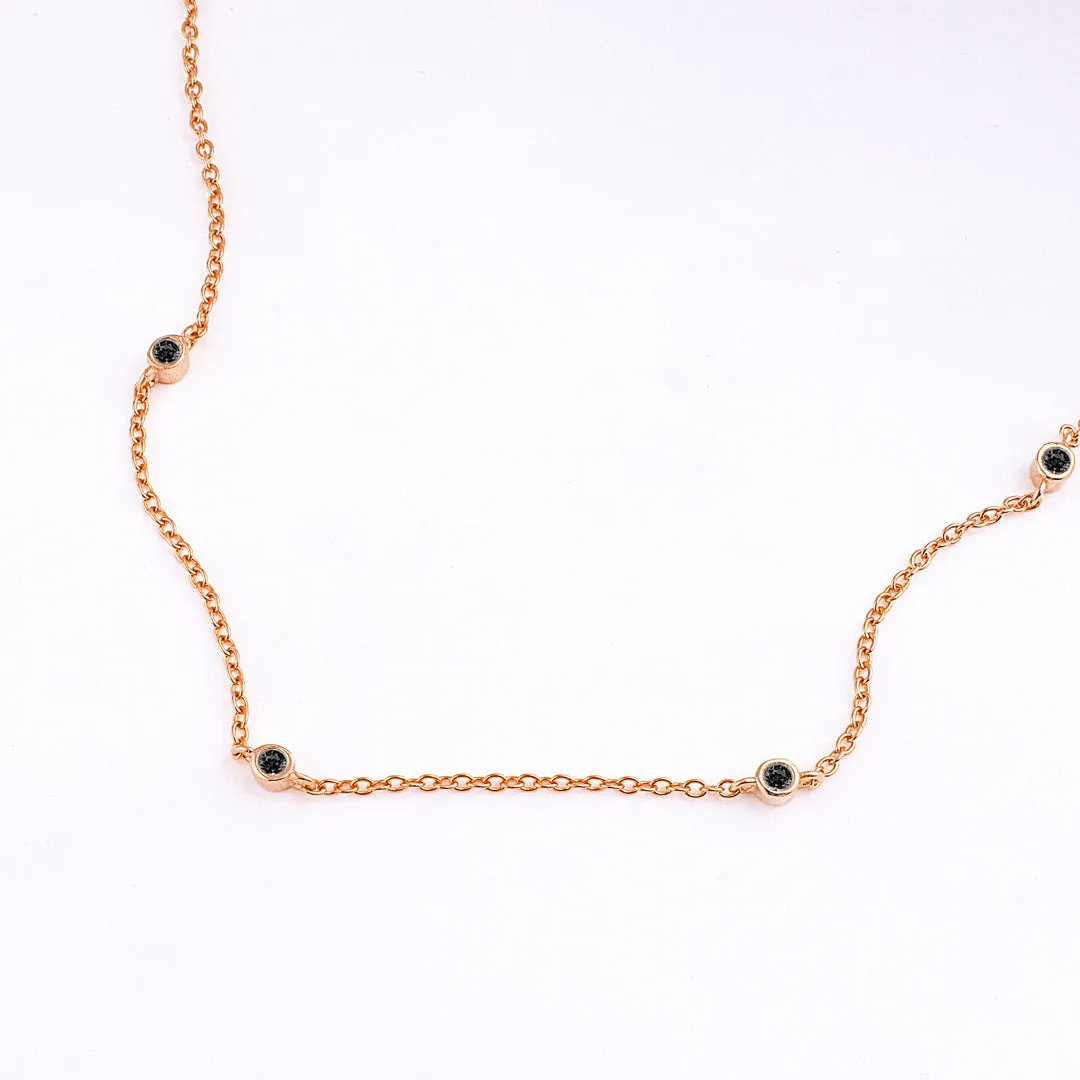 Black Diamond Bezel-Set Five Crystal Necklace