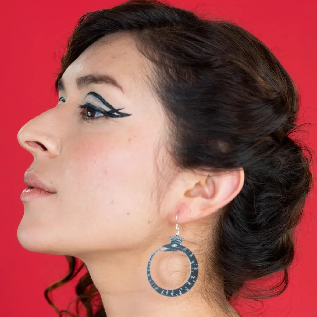 Black Ouroboros Snake Earrings