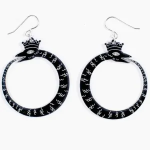 Black Ouroboros Snake Earrings